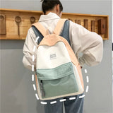 Canvas Backpack Women Shoulder Bag Stitching School Bag Teenage Girl Children