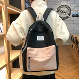 Canvas Backpack Women Shoulder Bag Stitching School Bag Teenage Girl Children