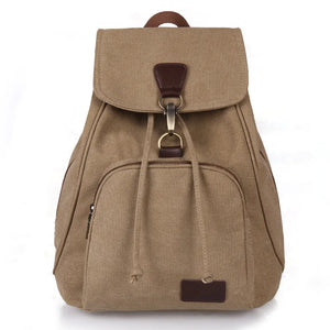 Women Canvas Backpack Vintage Pure Cotton Drawstring Laptop School Bags