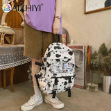 Women Canvas Backpacks Cow Printing Funny College Rucksack