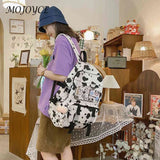 Women Canvas Backpacks Cow Printing Funny College Rucksack Large Capacity