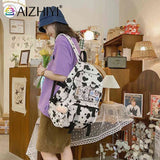Women Canvas Backpacks Cow Printing Funny College Rucksack