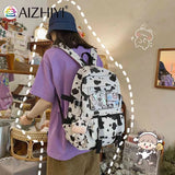 Women Canvas Backpacks Cow Printing Funny College Rucksack