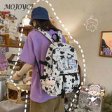 Women Canvas Backpacks Cow Printing Funny College Rucksack Large Capacity