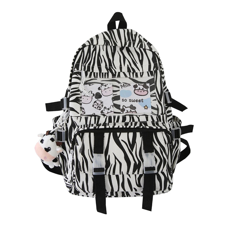 Women Canvas Backpacks Cow Printing Funny College Rucksack