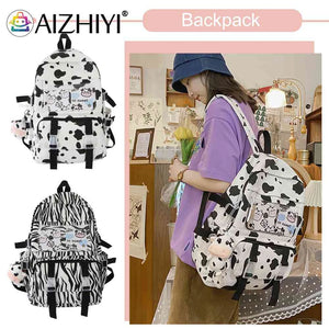 Women Canvas Backpacks Cow Printing Funny College Rucksack
