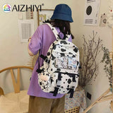 Women Canvas Backpacks Cow Printing Funny College Rucksack