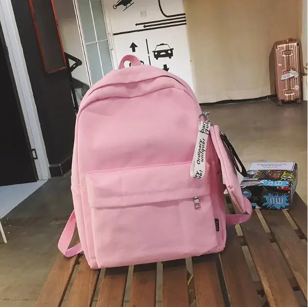 Women Canvas School Backpacks for Teenage Girls 2 Pcs Rucksack Bag