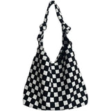 Women Canvas Shoulder Bag Plaid Zipper Handbag Purse Girls Bag
