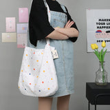 Colorful Print Polka Dots Canvas Shoulder Bag for College Girls