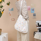 Colorful Print Polka Dots Canvas Shoulder Bag for College Girls