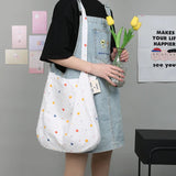 Colorful Print Polka Dots Canvas Shoulder Bag for College Girls