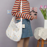 Colorful Print Polka Dots Canvas Shoulder Bag for College Girls