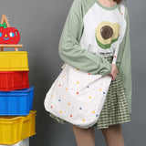 Colorful Print Polka Dots Canvas Shoulder Bag for College Girls