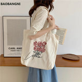 Embroidery Rose Tote Cotton Cloth Handbag Large Capacity Shoulder Bag