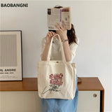 Embroidery Rose Tote Cotton Cloth Handbag Large Capacity Shoulder Bag