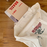 Embroidery Rose Tote Canvas Bag Large Capacity Shoulder Handbag Vintage