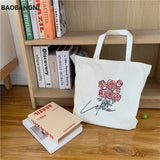 Embroidery Rose Tote Cotton Cloth Handbag Large Capacity Shoulder Bag