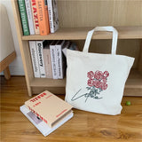 Embroidery Rose Tote Canvas Bag Large Capacity Shoulder Handbag Vintage