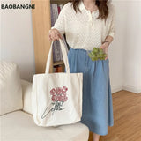 Embroidery Rose Tote Cotton Cloth Handbag Large Capacity Shoulder Bag