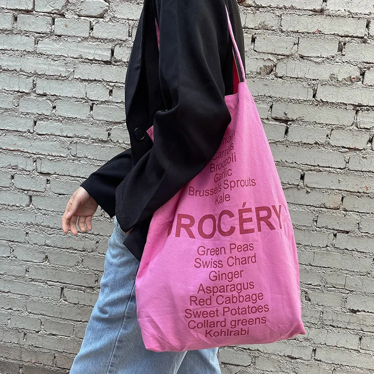 Women Canvas Bag Large Tote English Printed Eco Shopping Bag