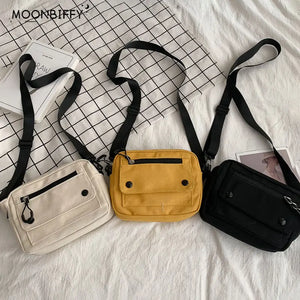 Canvas Shoulder Bag Japan Style Small Crossbody Student Purse Phone Pocket