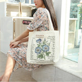 Women Canvas Large Capacity Shoulder Tote Floral Shopper Bag
