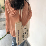 Stick Figure Printed Canvas Tote Bag for Women