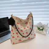 Women Canvas Bucket Bag Large Capacity Casual Shoulder Bag for Girls