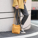 Women Canvas Bucket Crossbody Bags Drawstring Shoulder Handbag