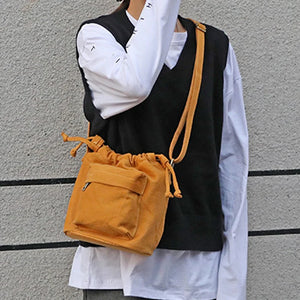 Women Canvas Bucket Crossbody Bags Drawstring Shoulder Handbag