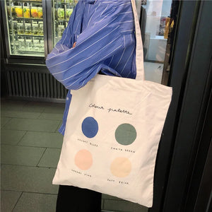 Dot Print Canvas Shoulder Bag Women Reusable Handbag