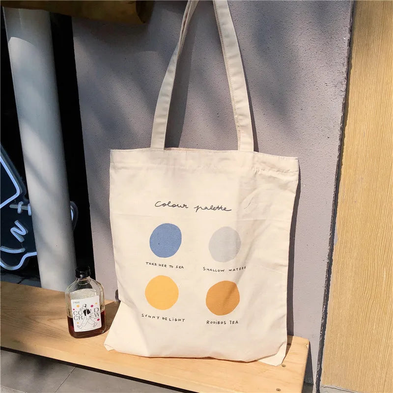 Dot Print Canvas Shoulder Bag Women Reusable Handbag