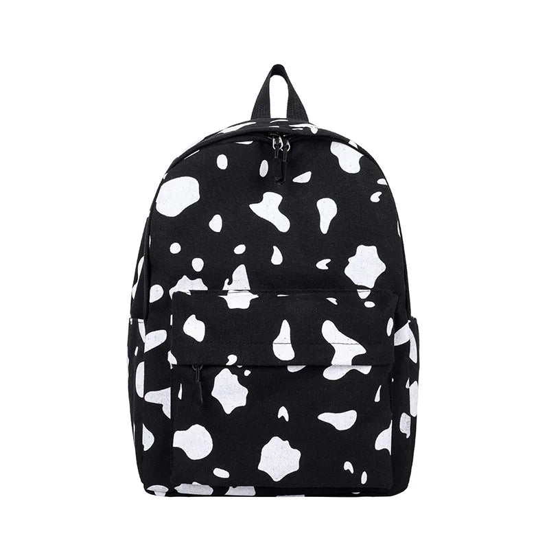 Canvas Cow Pattern Print Backpack for Teenagers