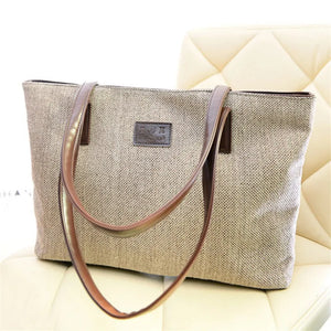 Women Canvas Daily Large Capacity Zipper Shoulder Tote Bag