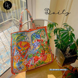 Women Canvas Eco Bag Oil Painting Ladies Shopping Bag Double Sided Printing