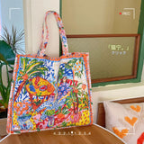 Women Canvas Eco Bag Oil Painting Ladies Shopping Bag Double Sided Printing