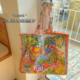 Women Canvas Eco Bag Oil Painting Ladies Shopping Bag Double Sided Printing