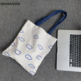 Clouds Printed Canvas Tote Bag for Girls