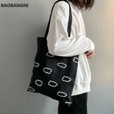 Clouds Printed Canvas Tote Bag for Girls