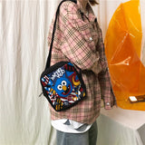 Women Canvas Flap Shoulder Bag Graffiti Print Crossbody School Handbag