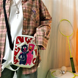 Women Canvas Flap Shoulder Bag Graffiti Print Crossbody School Handbag