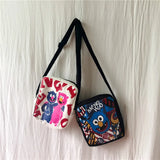 Women Canvas Flap Shoulder Bag Graffiti Print Crossbody School Handbag