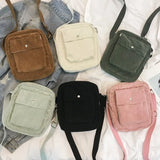 Canvas Flap Bag Preppy Style Shoulder Messenger Bag Corduroy Satchel