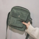 Canvas Flap Bag Preppy Style Shoulder Messenger Bag Corduroy Satchel