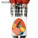 Canvas Flower Egg Pattern Shoulder Bag Large Capacity Handbag