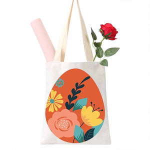 Canvas Flower Egg Pattern Shoulder Bag Large Capacity Handbag