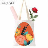 Canvas Flower Egg Pattern Shoulder Bag Large Capacity Handbag