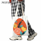 Canvas Flower Egg Pattern Shoulder Bag Large Capacity Handbag