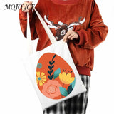 Canvas Flower Egg Pattern Shoulder Bag Large Capacity Handbag